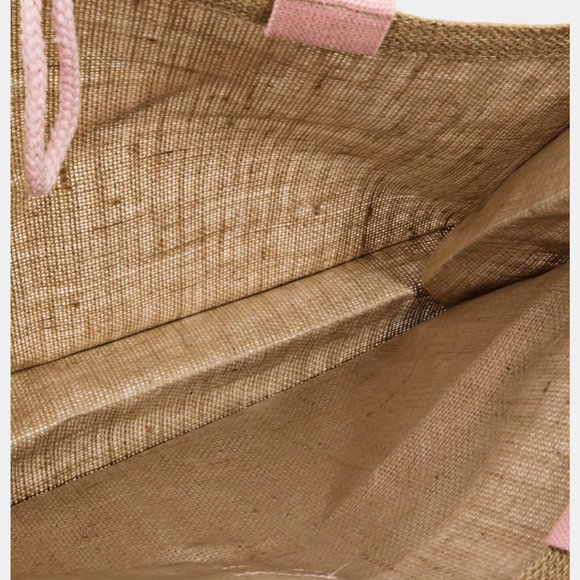 Pink & Natural Tan Hello Weekend Burlap Summer Tote Bag - Picture 3 of 5